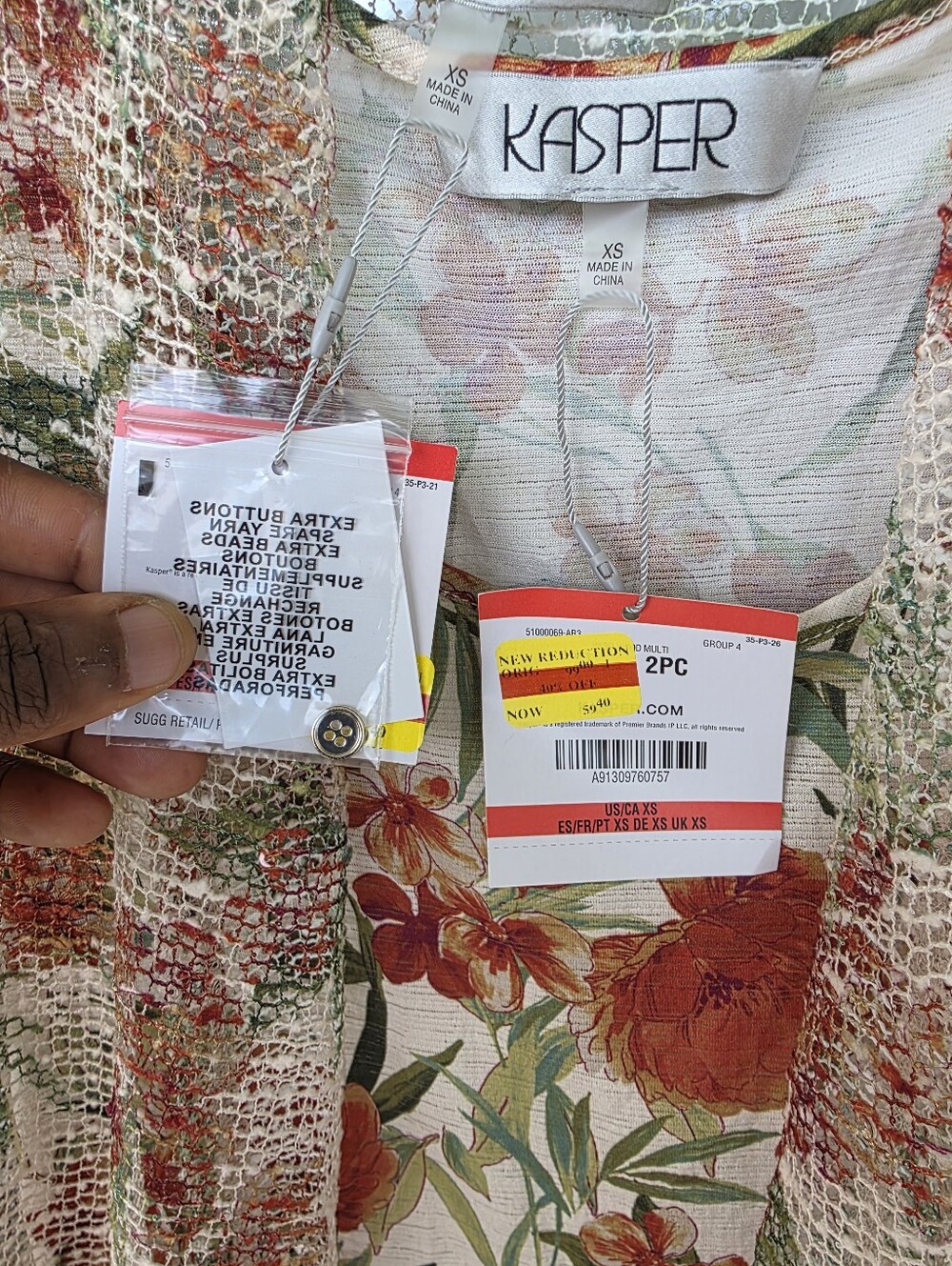 NWT Kasper 2Pc Floral Knit Tank & Open Front Cardigan Set XS $99 - Picture 9 of 10